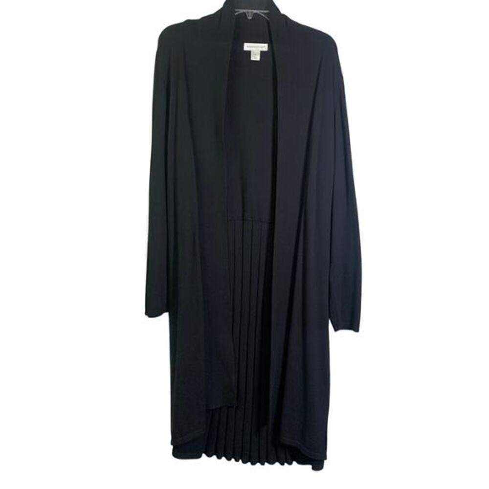 CHRISTOPHER & BANKS Cardigan XL Black Knit Open Sweater Midi Pleated Tail